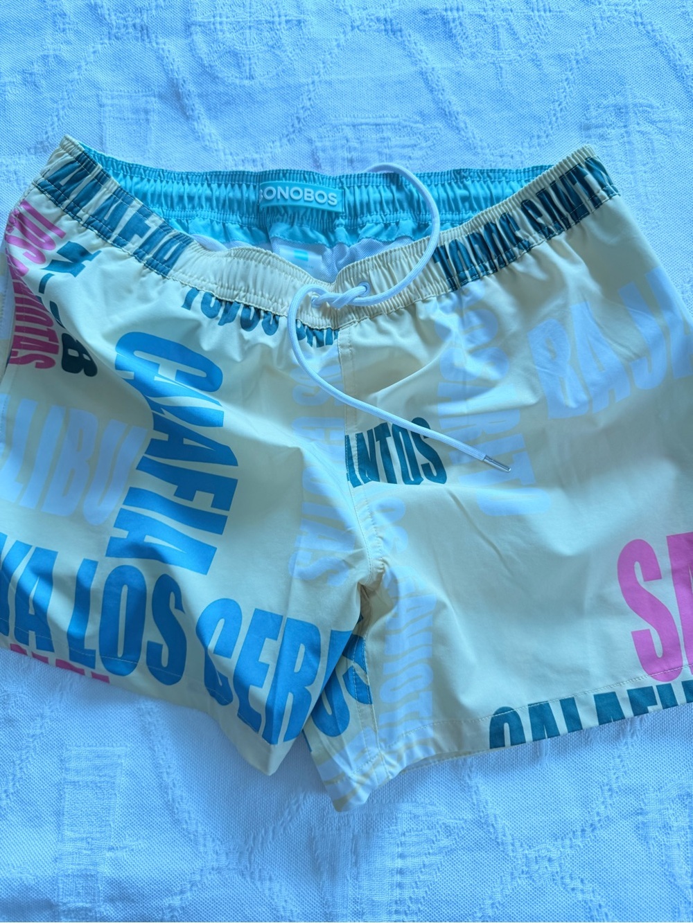 Bonobos Two-Tone Swim Shorts in Mint and Pale Yellow